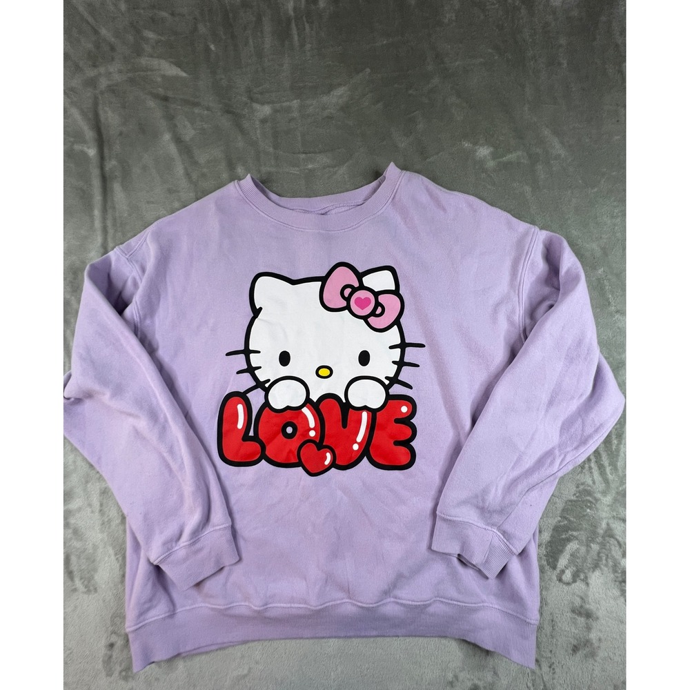 Hello Kitty Sweatshirt Women XL Purple Love Graphic Pullover SIL-34452
